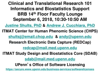 Justine Shults, PhD  &amp;  Andrew J. Cucchiara, PhD ITMAT Center for Human Phenomic Science (CHPS)