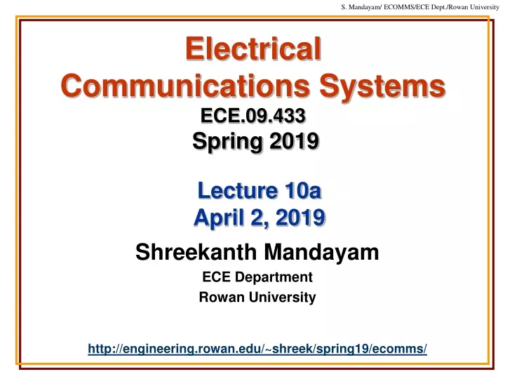 electrical communications systems ece 09 433 spring 2019