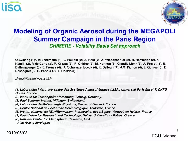 modeling of organic aerosol during the megapoli
