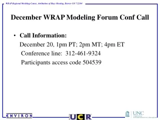 December WRAP Modeling Forum Conf Call