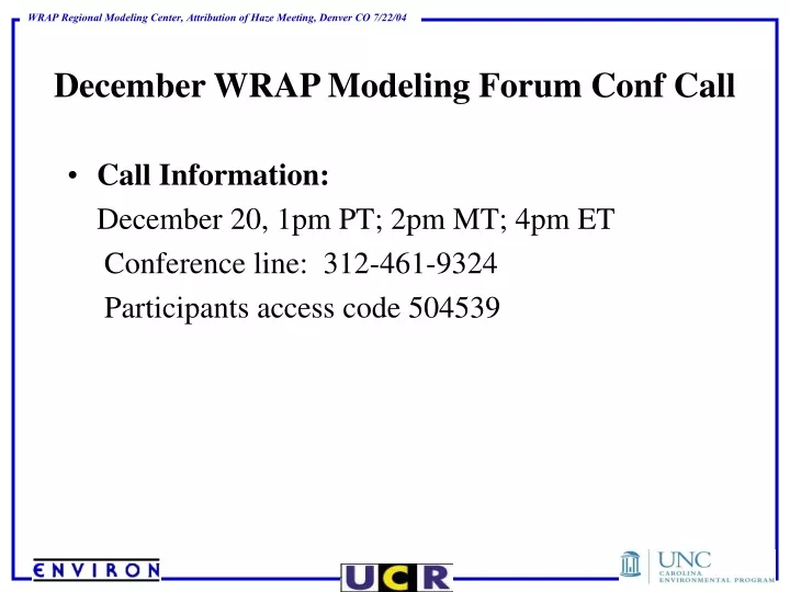 december wrap modeling forum conf call