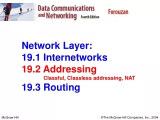 Network Layer: 19.1 Internetworks 19.2 Addressing 	    Classful, Classless addressing, NAT