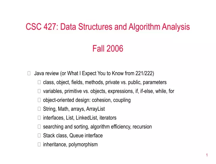 csc 427 data structures and algorithm analysis