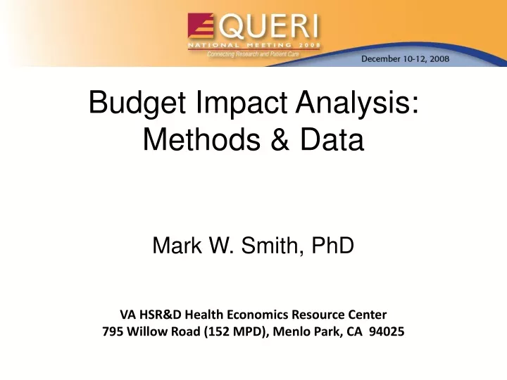 budget impact analysis methods data mark w smith