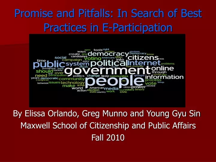 promise and pitfalls in search of best practices in e participation