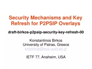 Security Mechanisms and Key Refresh for P2PSIP Overlays