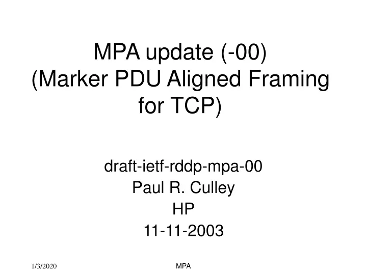 mpa update 00 marker pdu aligned framing for tcp