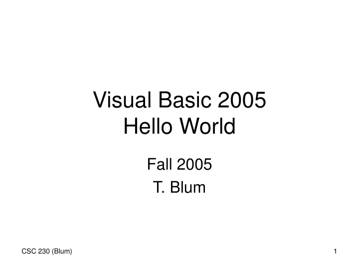 visual basic 2005 hello world