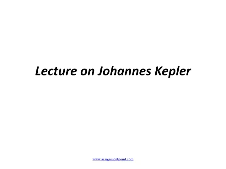 lecture on johannes kepler