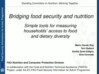 Simple tools for measuring  households’ access to food  and dietary diversity