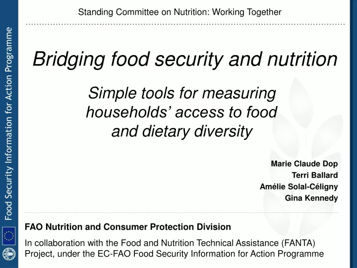 simple tools for measuring households access to food and dietary diversity