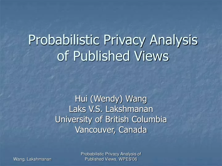 probabilistic privacy analysis of published views