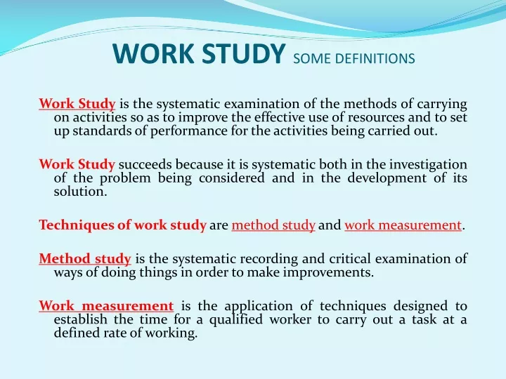 work study some definitions