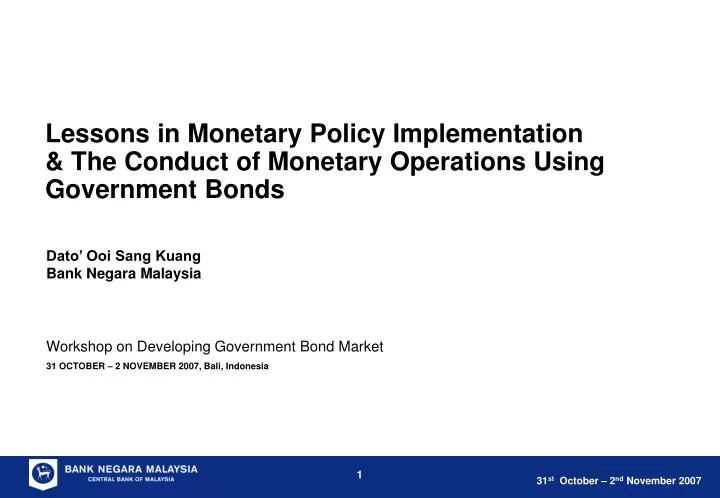 lessons in monetary policy implementation