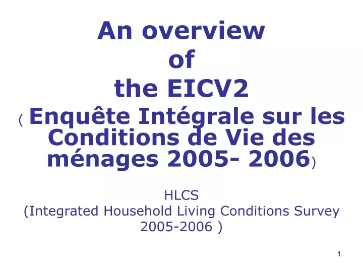 an overview of the eicv2 enqu te int grale