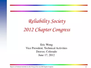 Reliability Society  2012 Chapter Congress