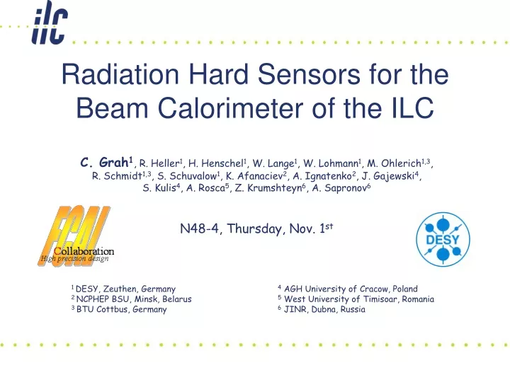 radiation hard sensors for the beam calorimeter of the ilc