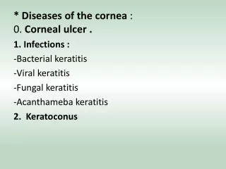 * Diseases of the cornea  : 0.  Corneal ulcer . 1. Infections : Bacterial keratitis