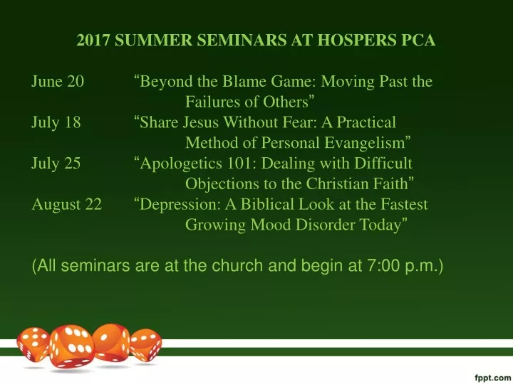 2017 summer seminars at hospers pca june