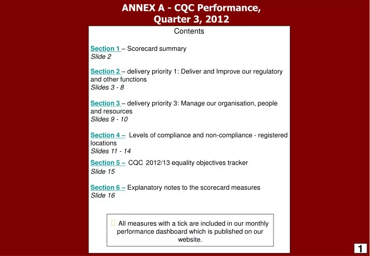 annex a cqc performance quarter 3 2012