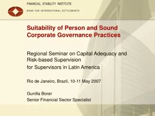 Suitability of Person and Sound Corporate Governance Practices