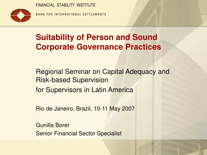 suitability of person and sound corporate governance practices