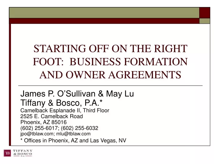 starting off on the right foot business formation and owner agreements
