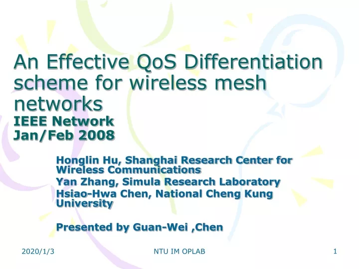 an effective qos differentiation scheme for wireless mesh networks ieee network jan feb 2008