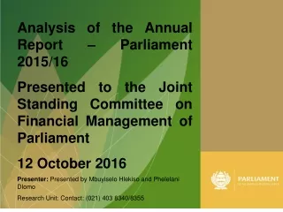 Analysis of the Annual Report – Parliament 2015/16