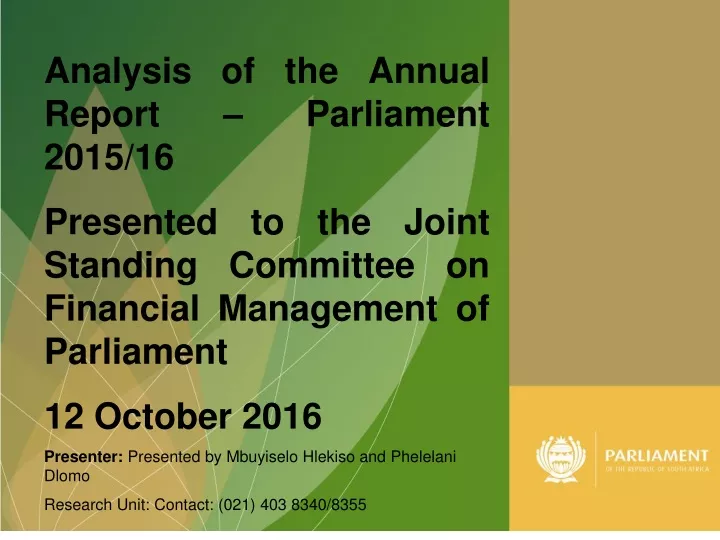 analysis of the annual report parliament 2015