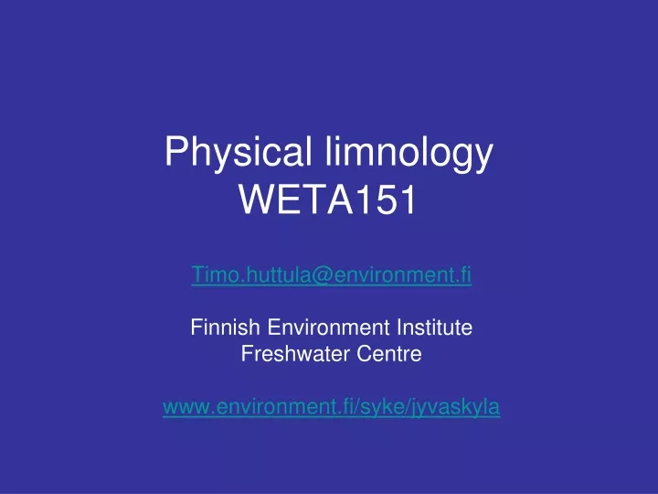 physical limnology weta151