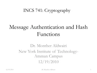Message Authentication and Hash Functions