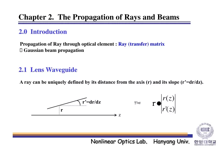 chapter 2 the propagation of rays and beams