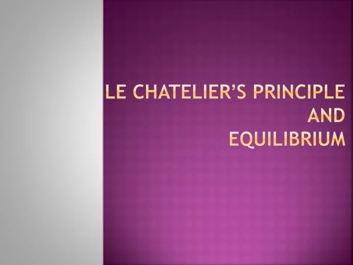 le chatelier s principle and equilibrium
