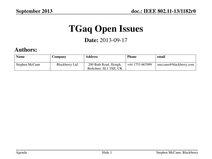 tgaq open issues