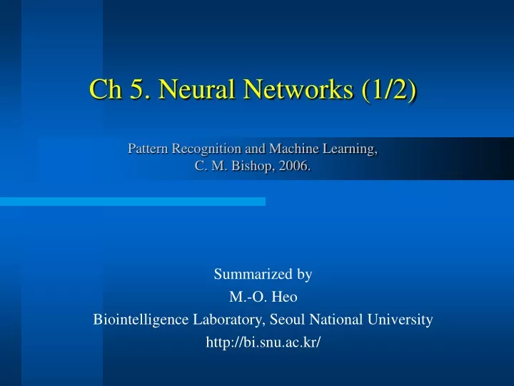 ch 5 neural networks 1 2 pattern recognition and machine learning c m bishop 2006