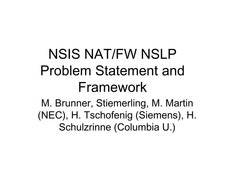 nsis nat fw nslp problem statement and framework