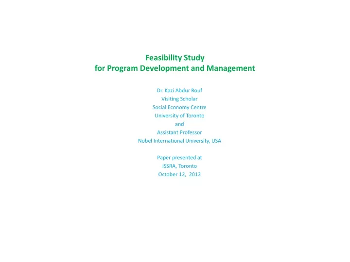 feasibility study for program development and management