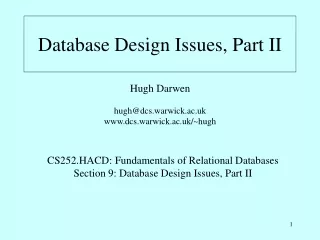 Database Design Issues, Part II