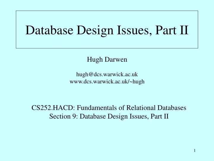 database design issues part ii