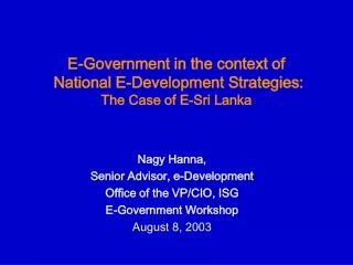 E-Government in the context of  National E-Development Strategies: The Case of E-Sri Lanka