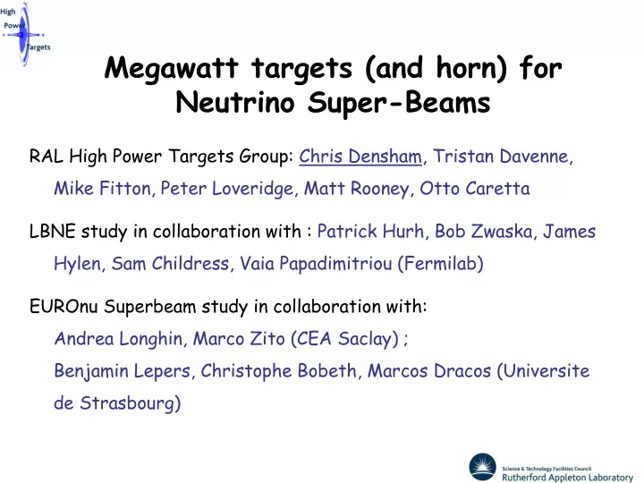megawatt targets and horn for neutrino super beams