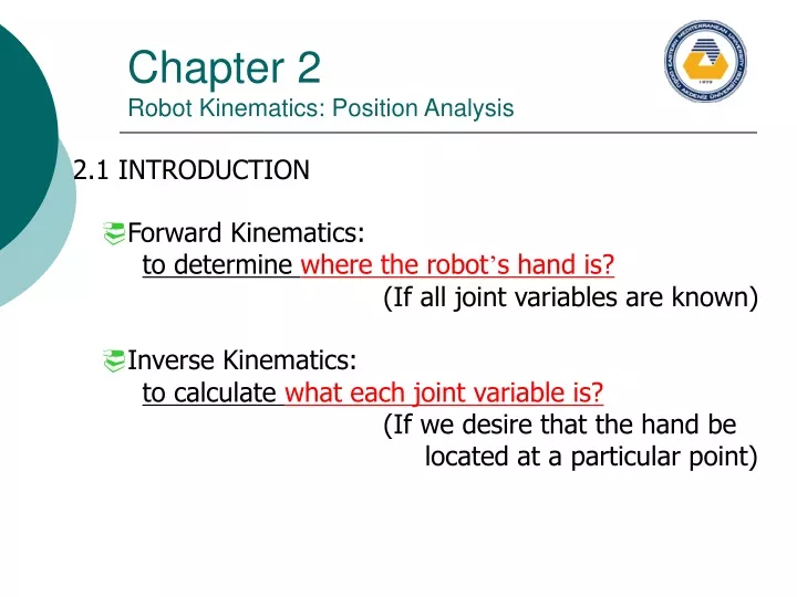 chapter 2 robot kinematics position analysis