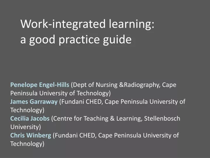 work integrated learning a good practice guide