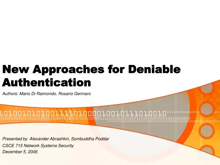 new approaches for deniable authentication