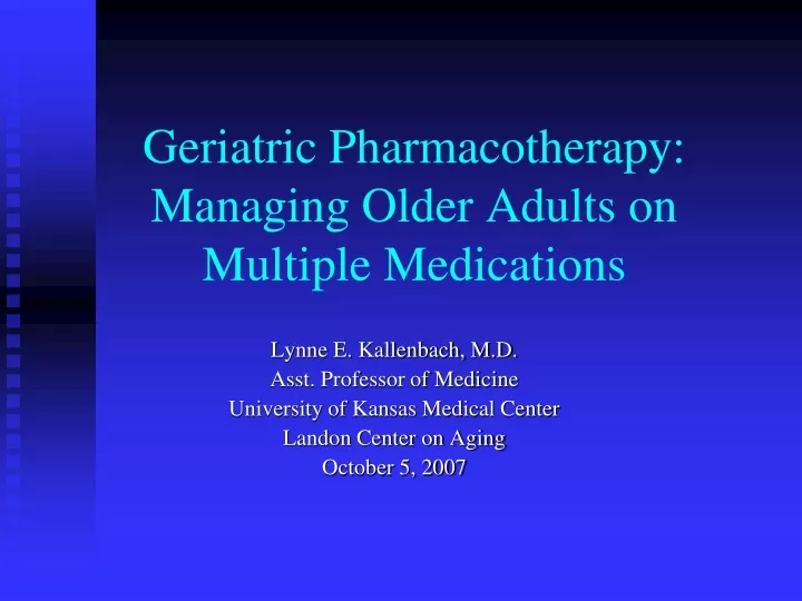 geriatric pharmacotherapy managing older adults on multiple medications