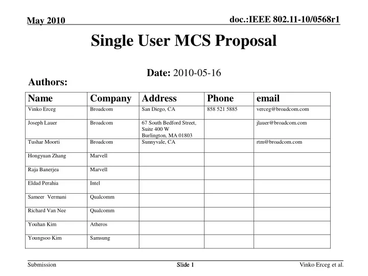 single user mcs proposal