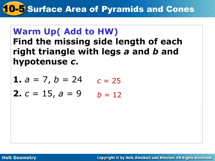 warm up add to hw find the missing side length
