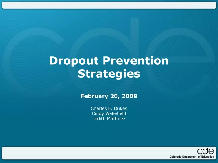 dropout prevention strategies february 20 2008