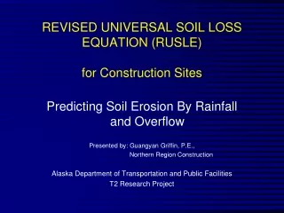 REVISED UNIVERSAL SOIL LOSS EQUATION (RUSLE) for Construction Sites